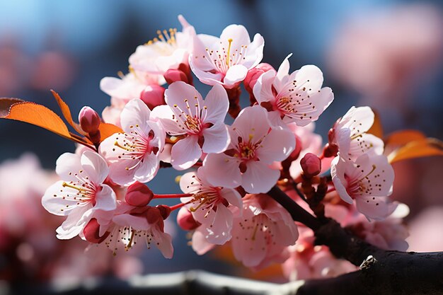 As flores primaveris da obra-prima da natureza se fundem com a luz do sol turva formando um estandarte