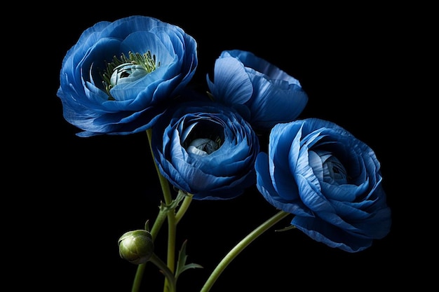 Foto as flores ranúnculos azuis frescas brilhando na luz suave da janela
