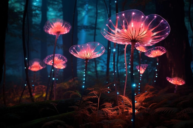 as flores são iluminadas por luzes led.