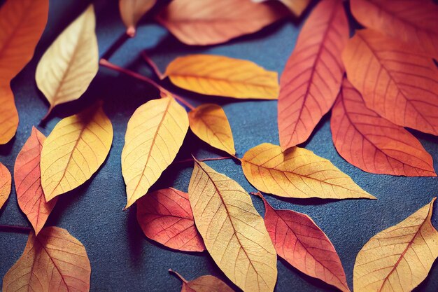 As folhas de outono da estrada florestal caem na paisagem 3d renderização Ilustração Raster