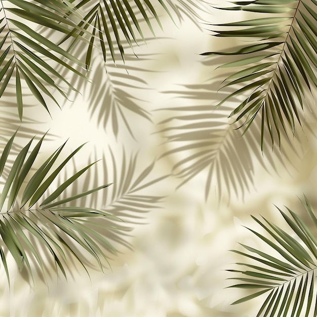 As folhas de palmeira deixam sombra sobre um fundo bege