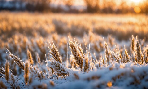 As folhas do trigo estão cobertas de geada. Geadas matinais no campo de trigo. Geada de inverno.