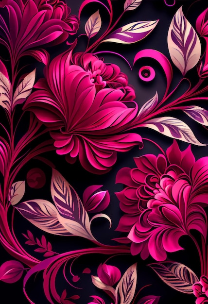 As folhas e as flores magenta florais abstraem o fundo