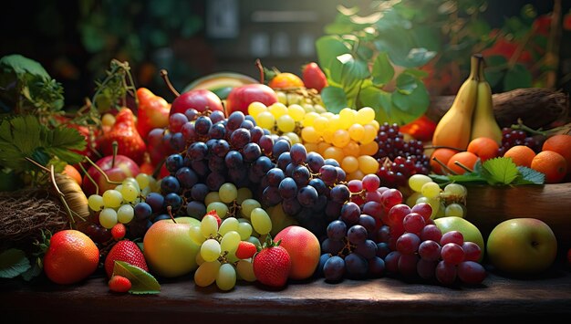 As frutas estão em uma superfície escura