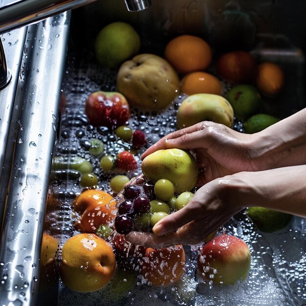 as frutas são lavadas na pia