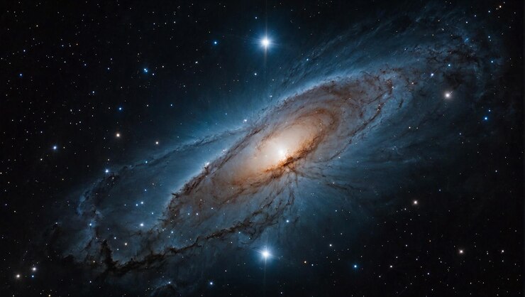 Foto as galáxias se estendem como remolinos de estrelas