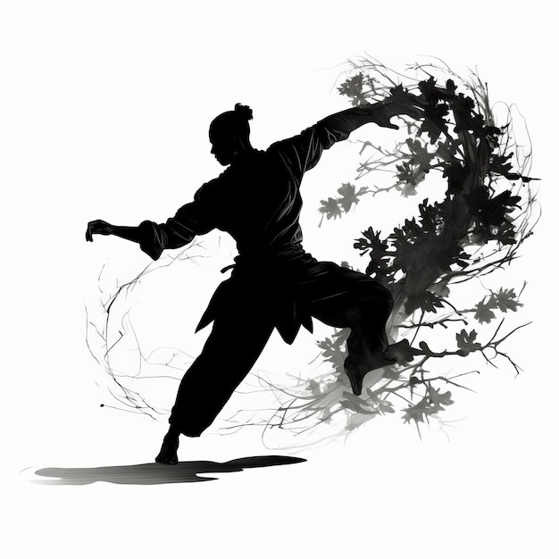 Foto as graciosas sombras uma exquisita dançarina de kung fu em tinta negra