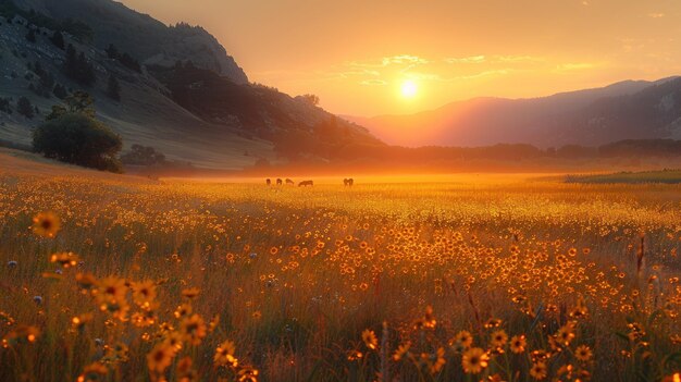 Foto as gramíneas da pradaria, o crepúsculo, o pôr-do-sol com vista para as colinas flint, no kansas.