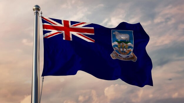 Foto as ilhas falkland agitam a bandeira contra um céu nublado