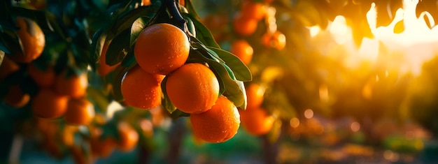 As laranjas crescem em uma árvore em um jardim de colheita Generative Ai