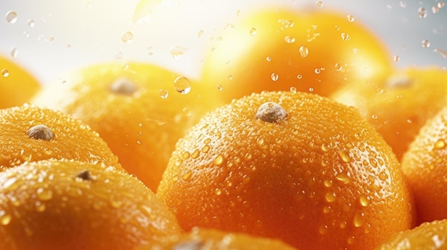 As laranjas estão em uma tigela com gotas de água.