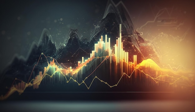 As linhas do gráfico do mercado de ações generativo AI gráfico financeiro sobre fundo abstrato de tecnologia representam