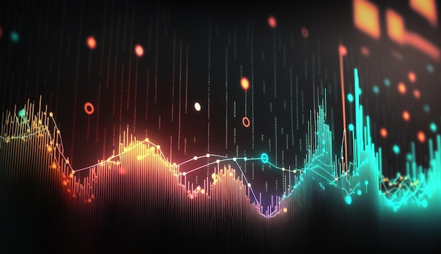 As linhas do gráfico do mercado de ações generativo AI gráfico financeiro sobre fundo abstrato de tecnologia representam