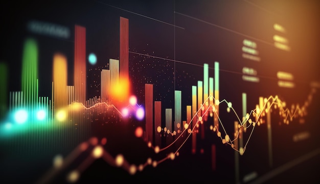 As linhas do gráfico do mercado de ações generativo AI gráfico financeiro sobre fundo abstrato de tecnologia representam