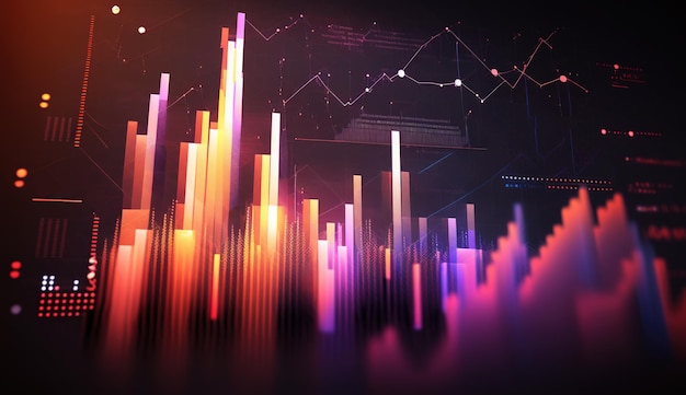 As linhas do gráfico do mercado de ações generativo AI gráfico financeiro sobre fundo abstrato de tecnologia representam