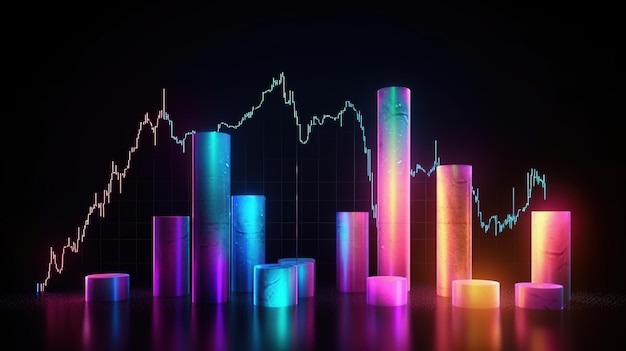 As linhas do gráfico do mercado de ações generativo AI gráfico financeiro sobre fundo abstrato de tecnologia representam