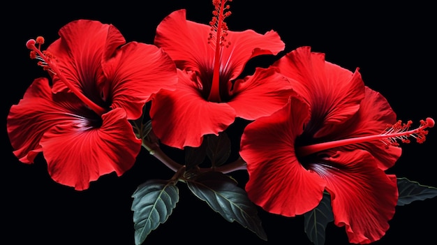 As mais maravilhosas flores de hibisco vermelho imagem de fundo preto arte gerada por IA