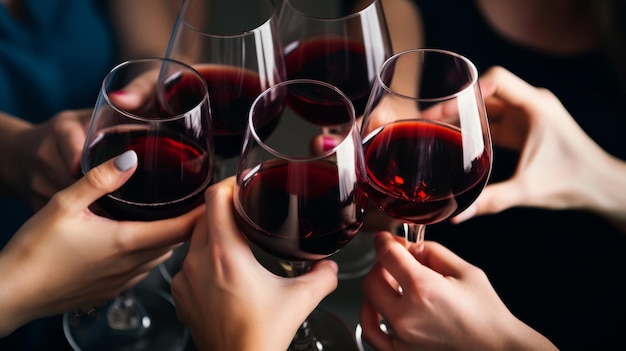 As mãos das pessoas são cunhadas com taças de vinho Ilustração AI GenerativexA