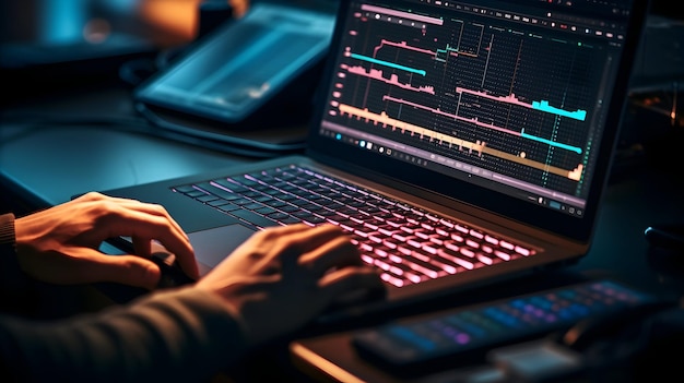 As mãos de um codificador em um teclado de laptop elegante