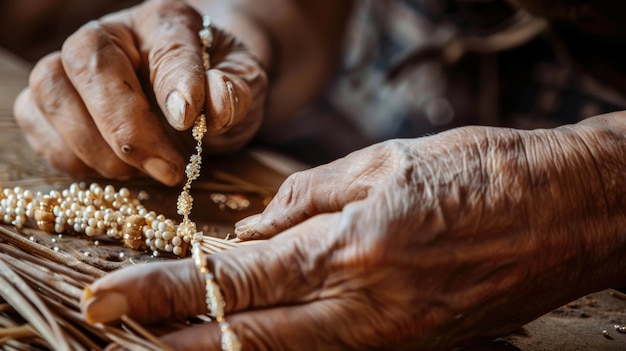 As mãos hábeis de um joalheiro cuidadosamente fabricando cada peça de um delicado colar com