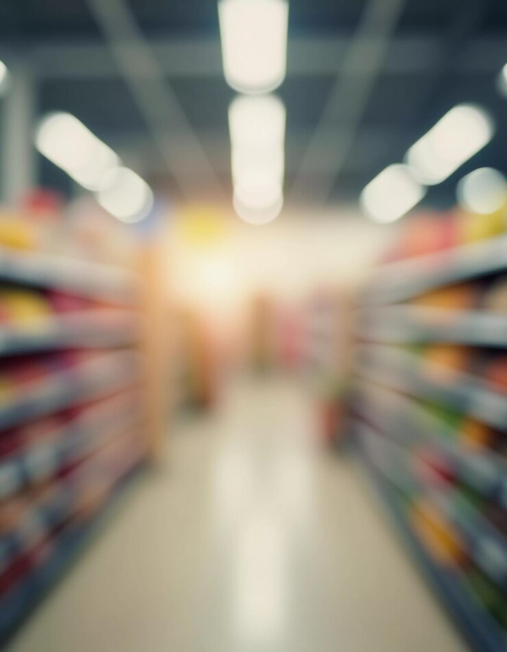 Foto as mercadorias são exibidas de forma convidativa para navegação produtos alimentares embalados em prateleiras de um corredor de uma mercearia criando uma atmosfera animada para os compradores espaço livre transparente retangular para texto ai
