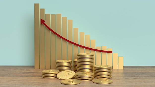 As moedas de ouro e a seta do gráfico para cima para conteúdo de negócios