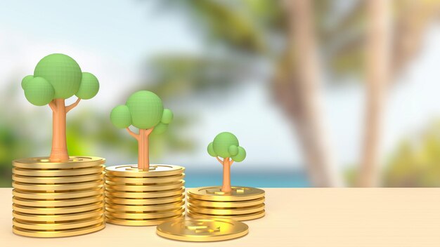 As moedas de ouro e árvore para renderização 3d de conceito de negócios