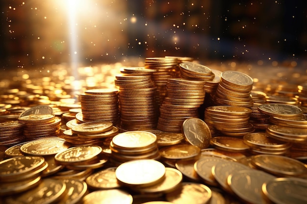 As moedas de ouro simbolizam poupança, economia, investimento e riqueza.