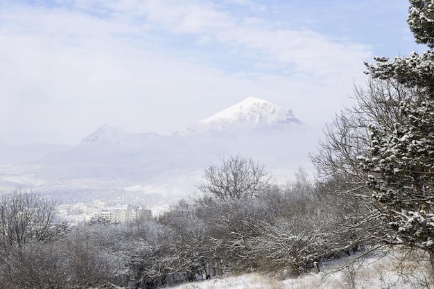 As montanhas estão cobertas de neve. paisagem de inverno