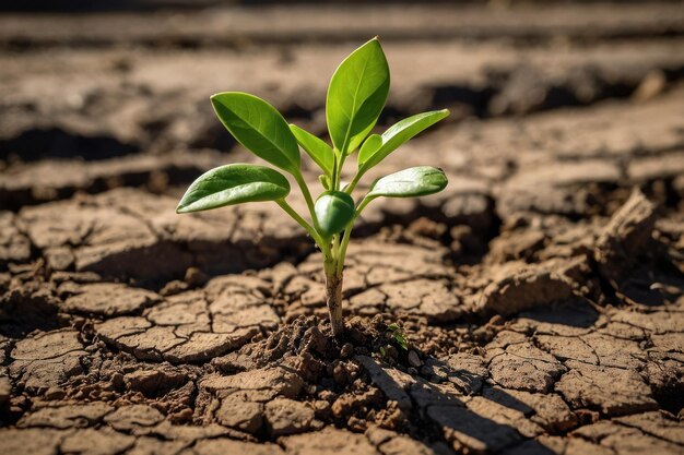 As mudas emergem da terra seca rachada