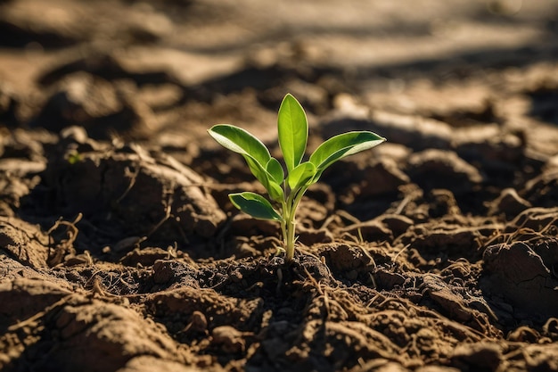 As mudas emergem da terra seca rachada