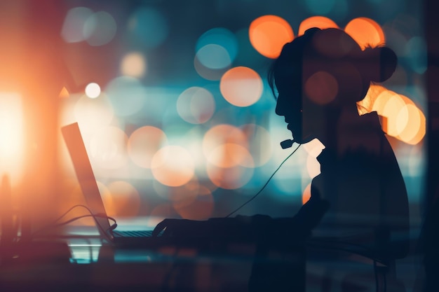 As mulheres do call center sorriam trabalhando e prestando serviço com cortesia e atenção na frente do laptop