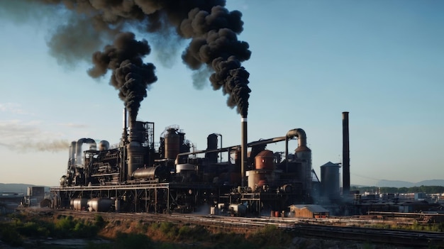 As ondas de fumaça das pilhas de edifícios industriais