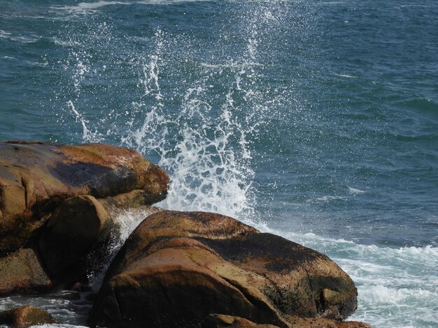 Foto as ondas do mar a salpicar as rochas