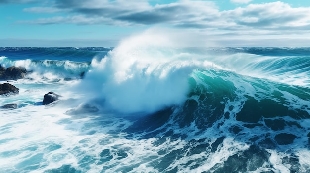 As ondas do mar azul