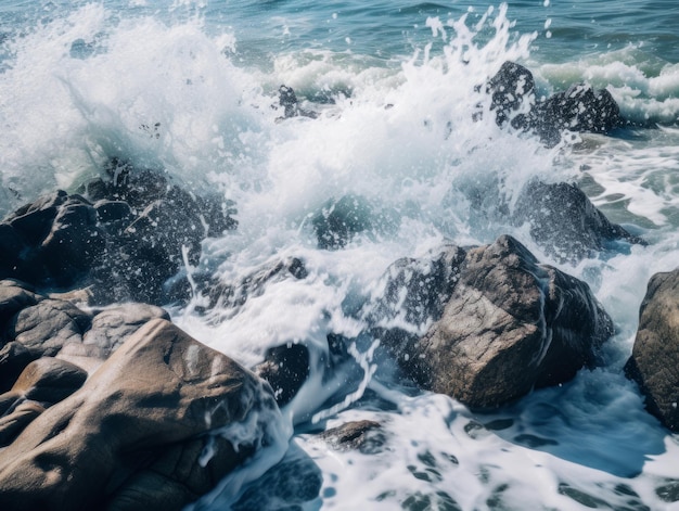 As ondas do oceano batendo contra as rochas