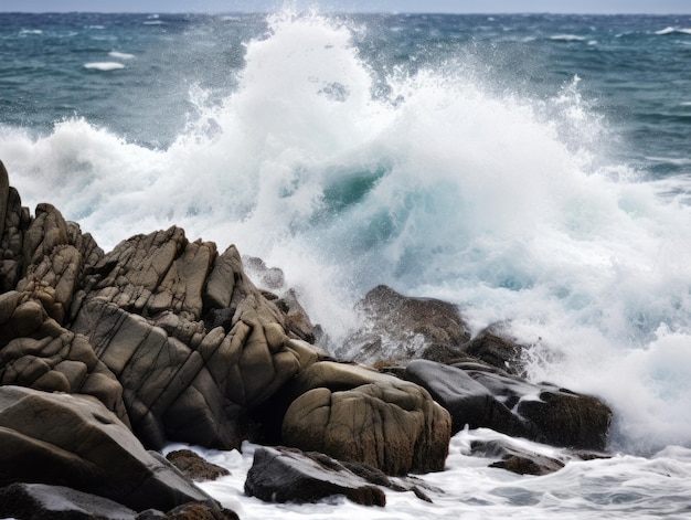 As ondas do oceano batendo contra as rochas