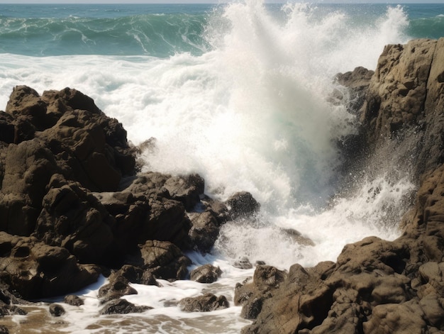 As ondas do oceano batendo contra as rochas