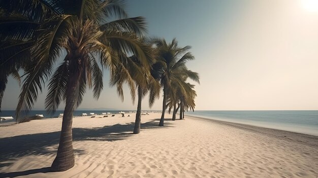 Foto as palmeiras alinham uma serena praia de areia, oferecendo uma fuga para o refúgio costeiro da natureza