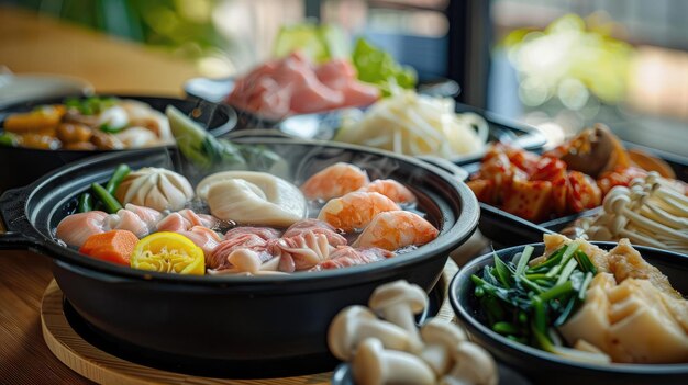 Foto as panelas japonesas mostram o aspecto comunitário de pratos como sukiyaki e shabushabu