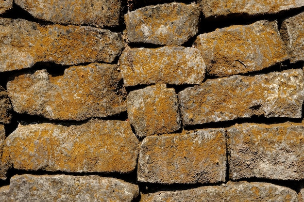 as paredes da casa feitas de pilhas de pedra natural. coberto de musgo seco. casa velha. casa de pedreiro.