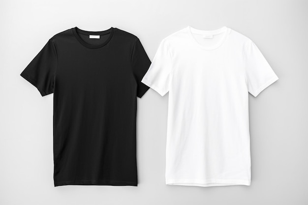 As partes dianteiras de camisas de algodão preto e branco masculinas em um gancho isolado em fundo branco