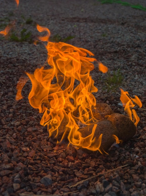 As pedras estão queimando brilhantes com fogo.