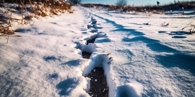 As pegadas humanas na neve geradas pelo Ai