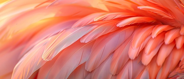 As penas de flamingo se aproximam de um gradiente de cor-de-rosa e laranja