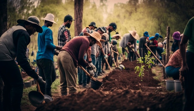 As pessoas estão plantando árvores no jardim Generative Ai