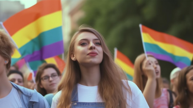 As pessoas seguram cartazes e cartazes com arco-íris lgbt e bandeira transgênero