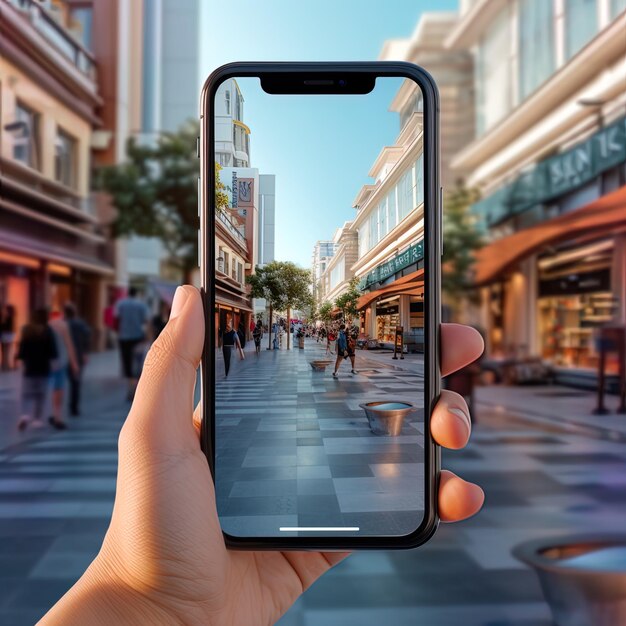 As pessoas usam smartphones na rua.