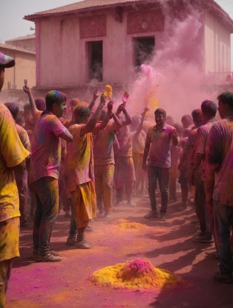 As pessoas vomitam Holi pinturas Holi festival de cores 4K