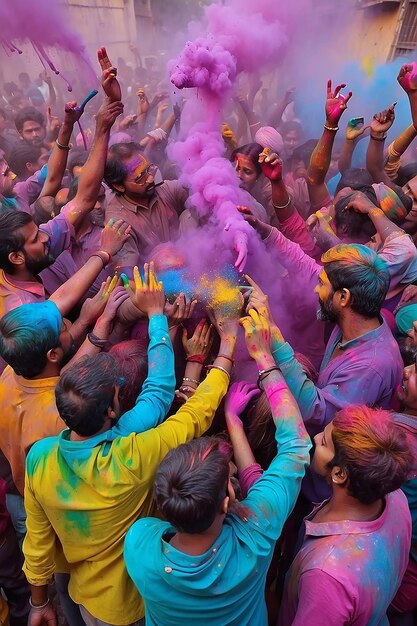 As pessoas vomitam tintas de Holi.